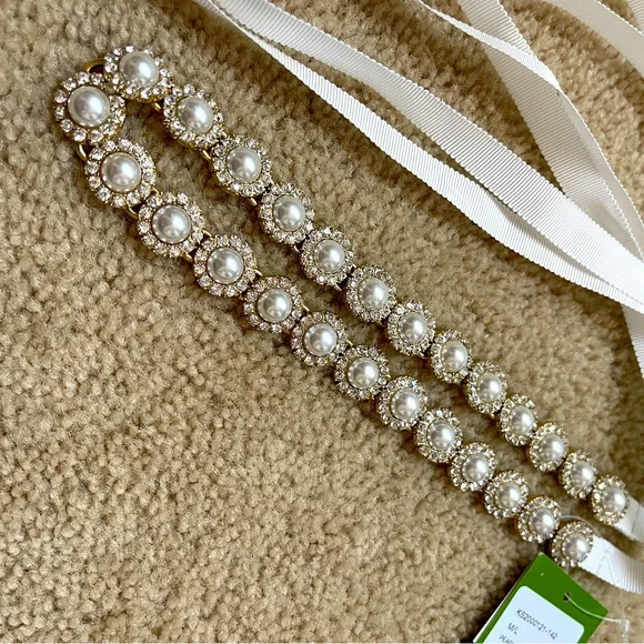 KATA SPADE PEARL AND CRYSTAL FLOWER TIE BELT
